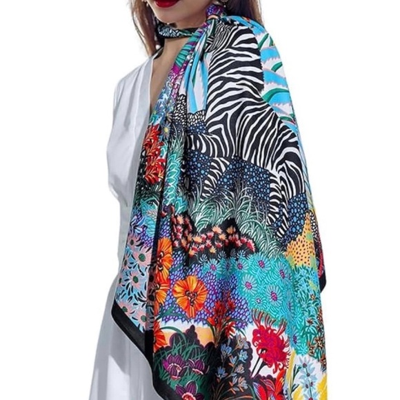 Vibrant Red and Orange Floral Scarf in Lightweight Fabric - Picture 1 of 4